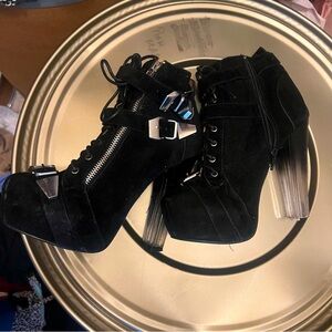Platform black buckle zip up booties